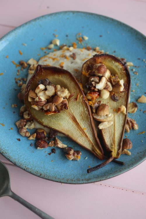 Honey Pears with Orange and Vanilla Cashew Cream Natural Born Feeder