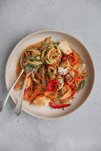 Creamy Tahini Veggie Noodle Stir Fry