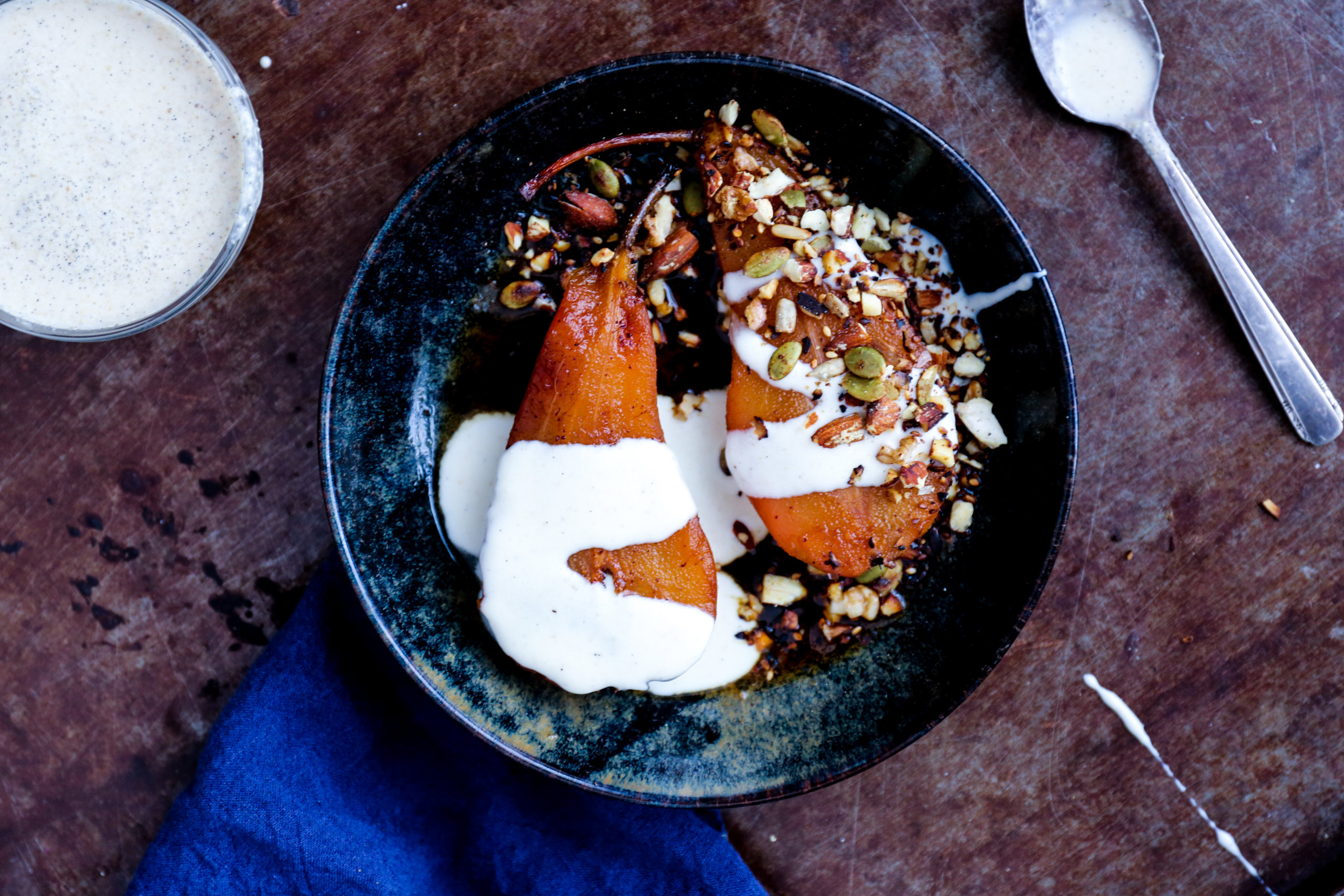 Poached Pears with Oat cream