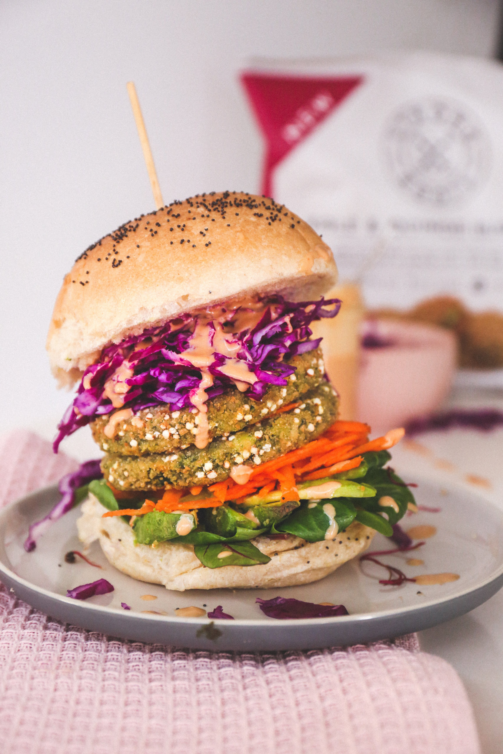 Loaded KALE & QUINOA BURGER with spicy slaw