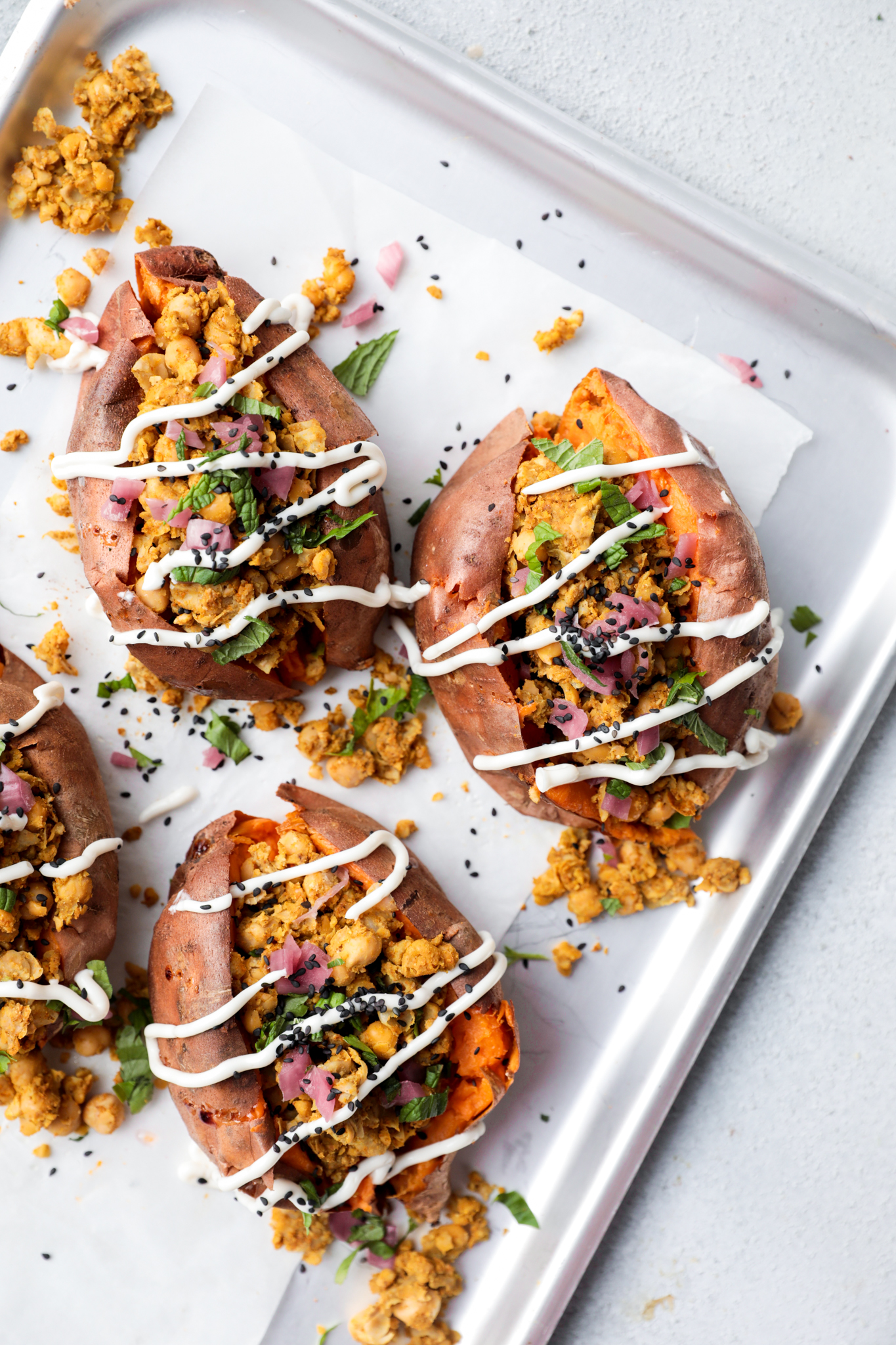 Curried Chickpea Loaded Sweet Potatoes