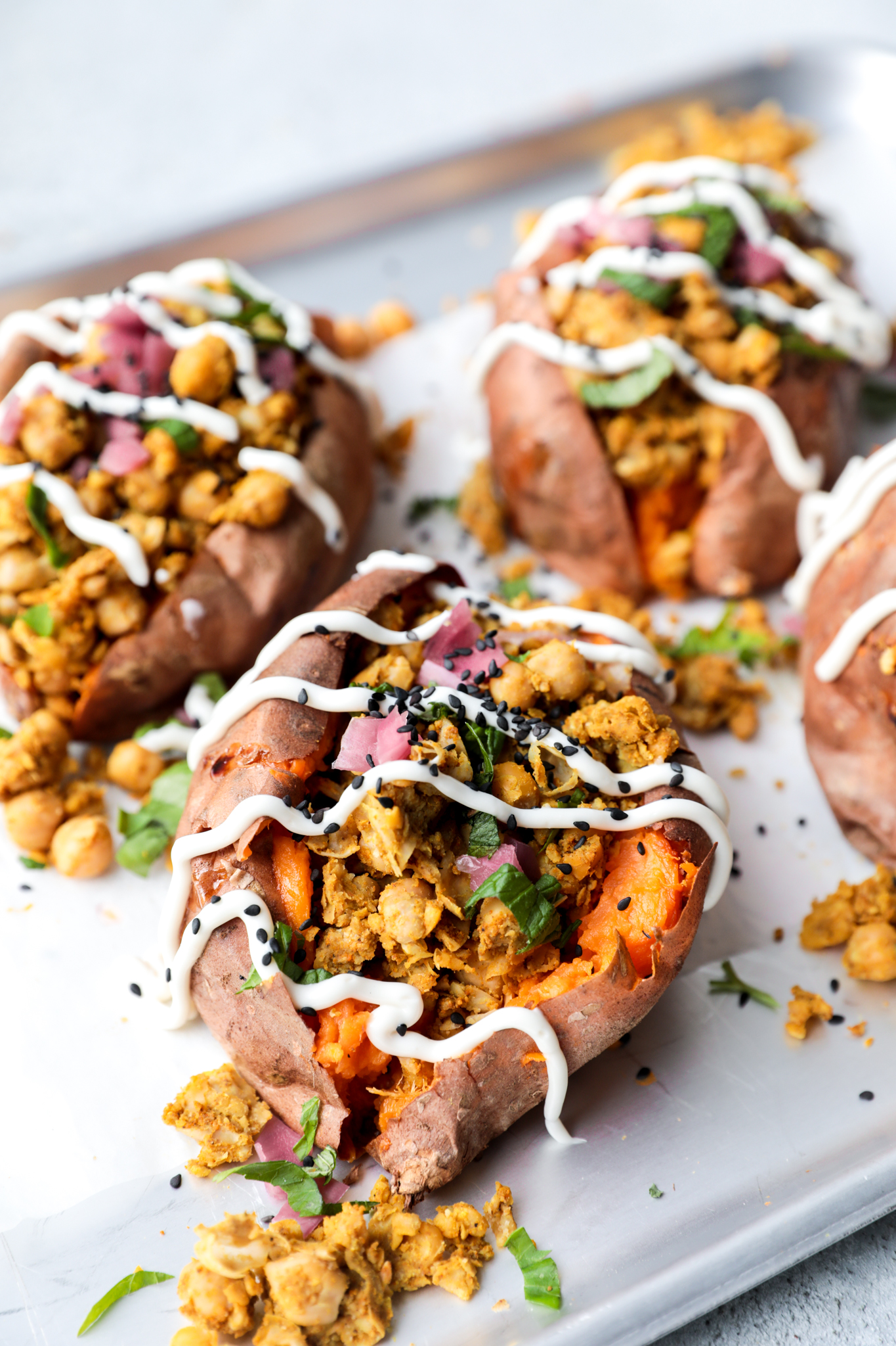 Curried Chickpea Loaded Sweet Potatoes